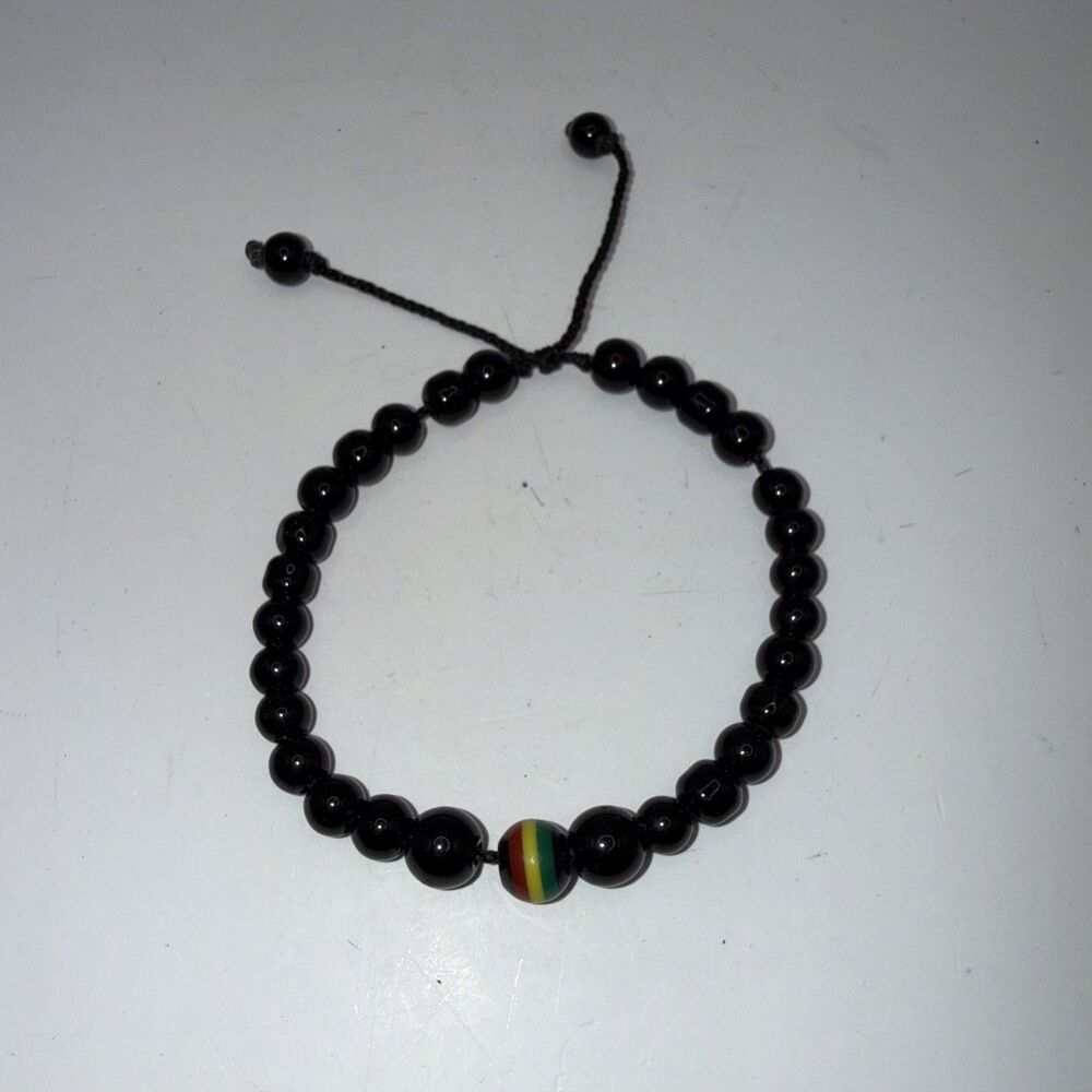 Rasta-inspired beaded bracelet Unisex Glass Beads Adjustable Strap